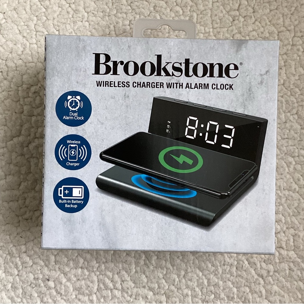 Brookstone Wireless Charger with Alarm Clock, NIB